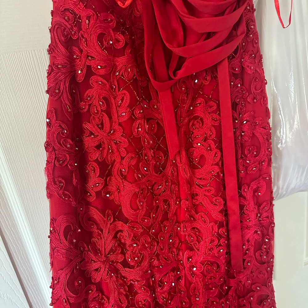 Charming Rose Red Gradient Mermaid Long Party Dress Formal 20th Birthday Dress With Beaded Floral